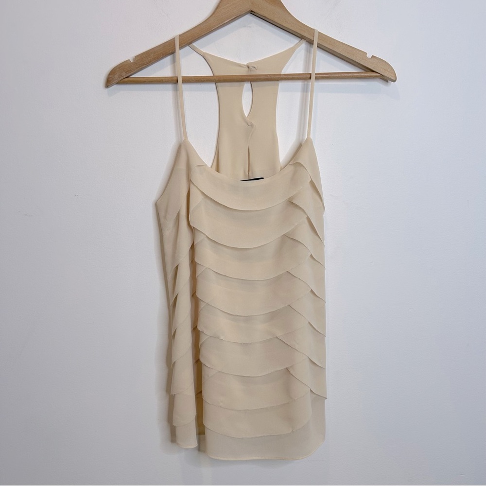 Naked Zebra Ruffle Racerback Cream Tank Top